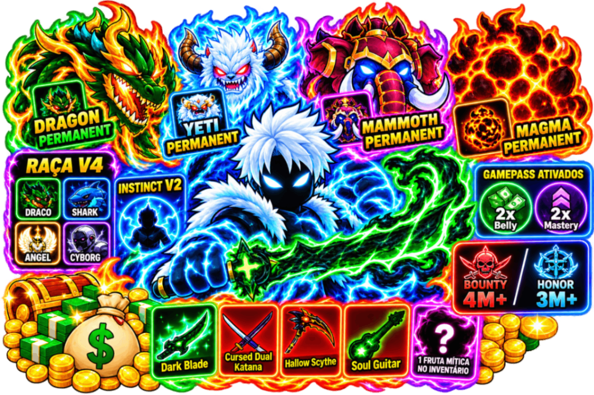 🌋🐉 4 FRUTAS PERM: DRAGON, YETI, MAMMOTH, MAGMA + RAÇA V4 + DARK BLADE