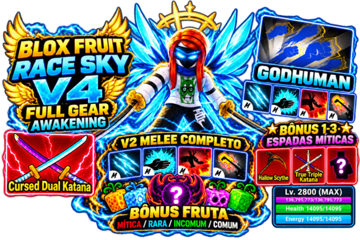 ☁️ LVL 2800 + RAÇA V4 SKY FULL GEAR + GH + CDK